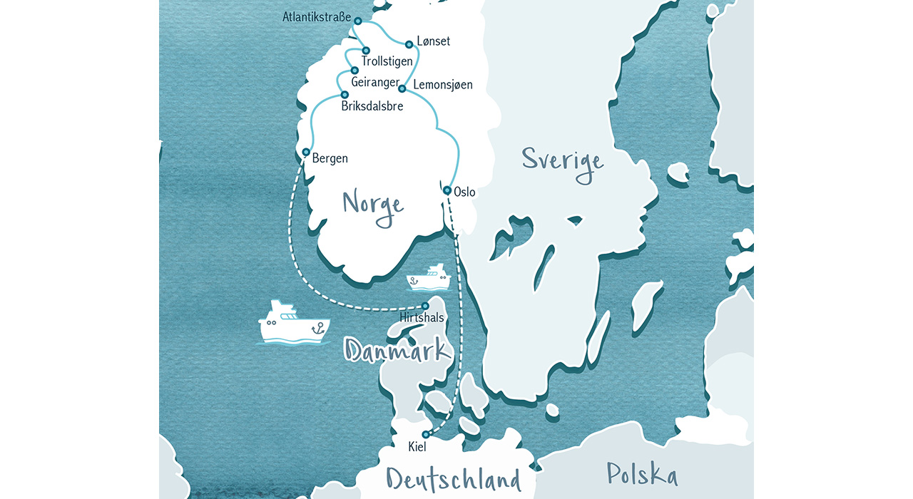 Fjordkind Reisen Karte gezeichnet von Nina Heinke
