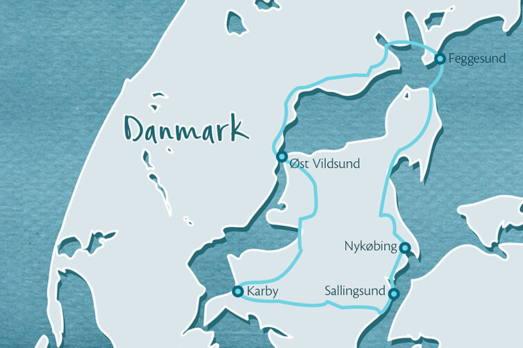 Karte der Fahrradtour über die Insel Mors in Nordjütland.