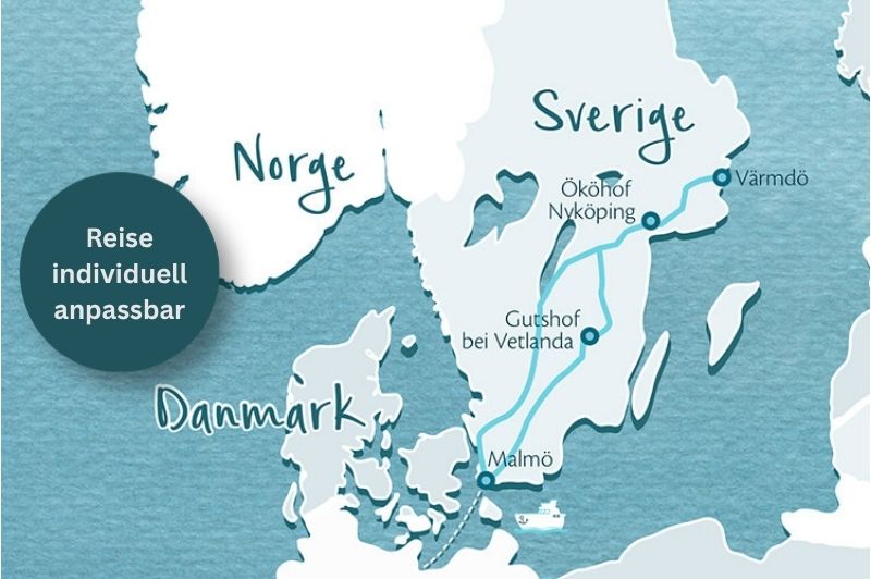 Skandinavienkarte mit der Rundreise durch Schweden bis Stockholm
