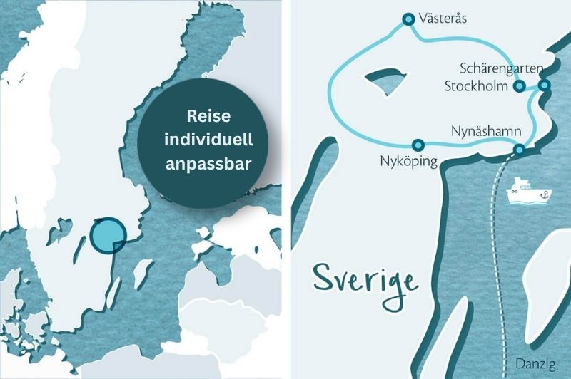Schwedenkarte der Familienreise von Stockholm in die Natur
