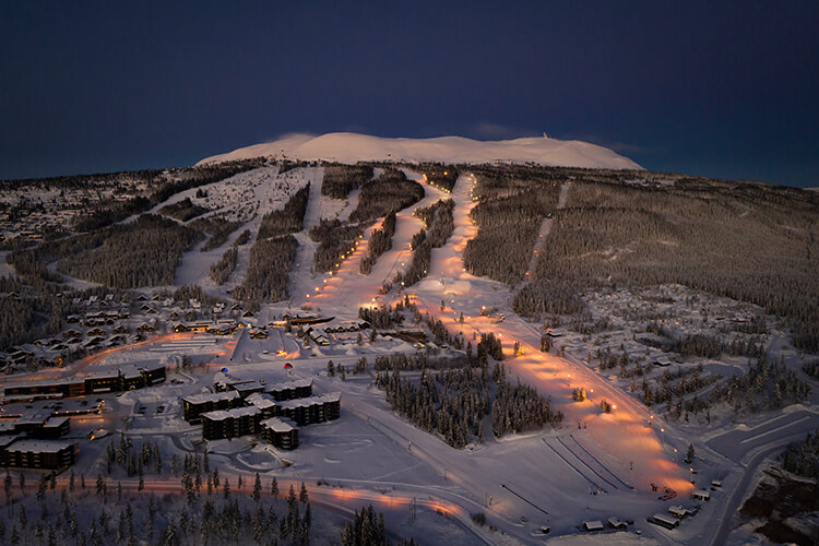 Skigebiet Trysil bei Nacht