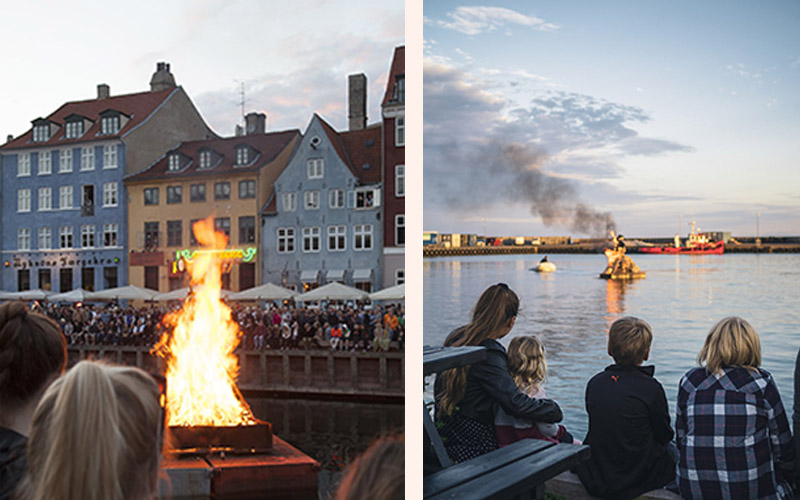 Sankt Hans Feuer in Dänemark am Wasser