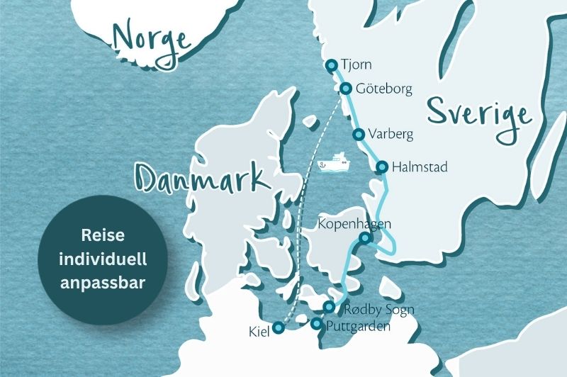 Skandinavienkarte mit dem Routenverlauf der Reise Malerische Westküste Schwedens