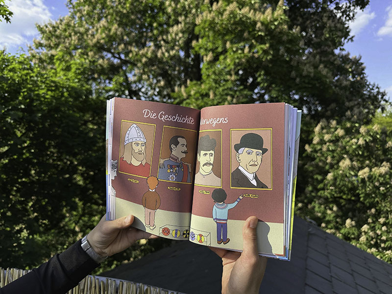 Aufgeschlagenes Bild des Norwegen for kids Buches.